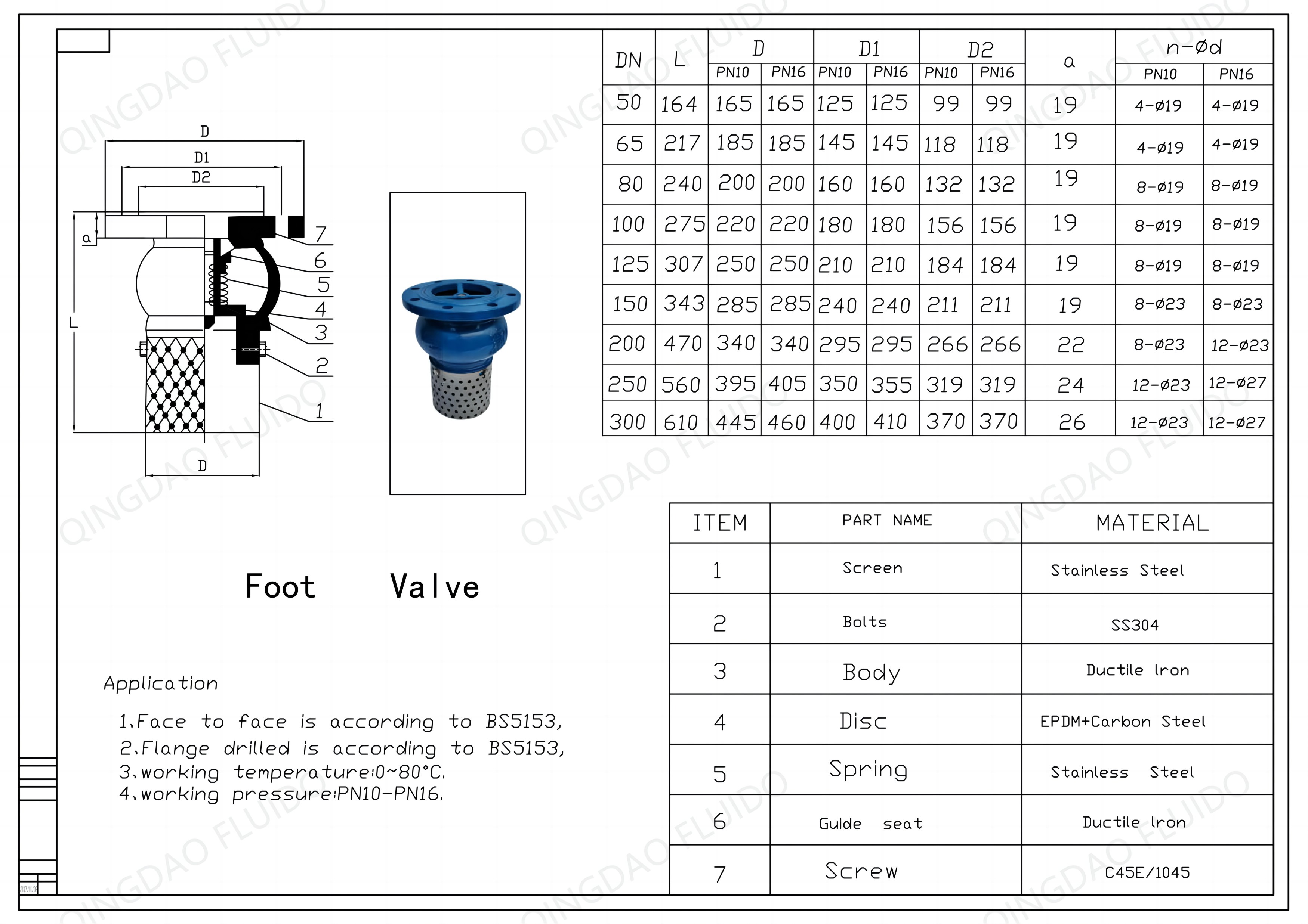 cast iron flanged foot valve with stainless steel screen