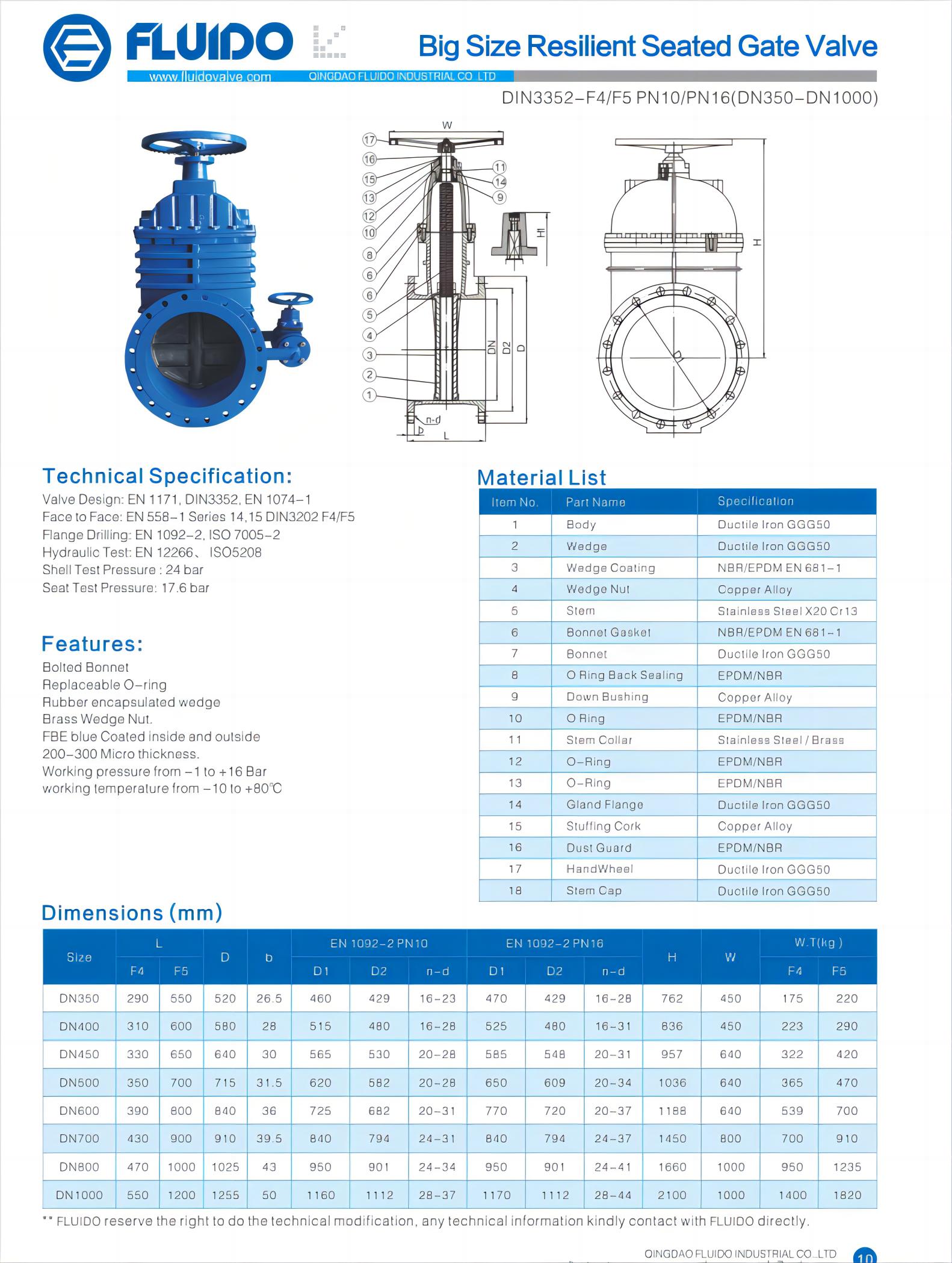 DN1000 Big Size Resilient Seated Gate valve