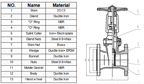 BS5163 Resilient Seat Seal Rising Stem Gate Valve material