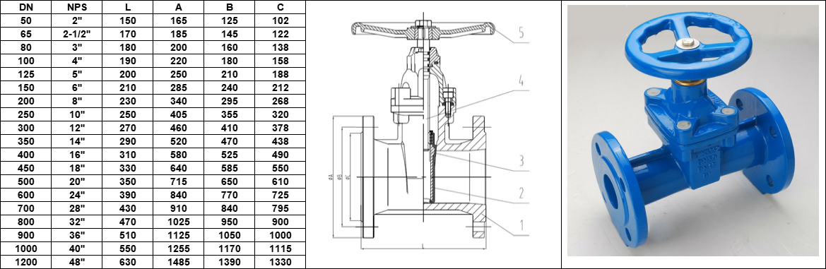 DIN3352 F5 Resilient Seat Flanged Gate Valve dimension