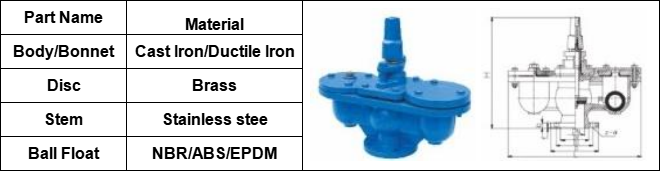 Flanged double ball Air valve Cast Iron PN16 material